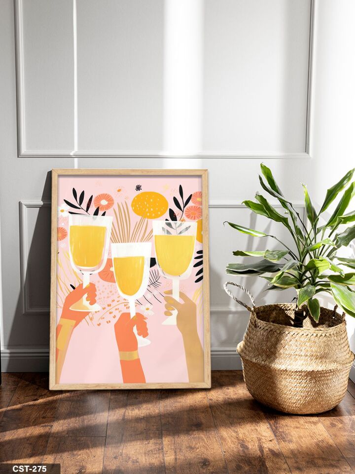 Kadehler kokteyl Tek Parça Ahşap Çerçeveli Tablo Naturel - 40 x 60 CM