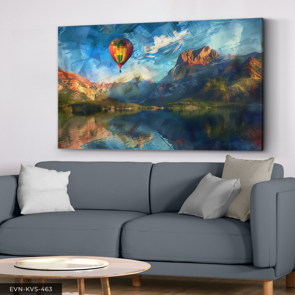 Yağlı Boya Görünümlü Uçan Balon Tek Parça Kanvas - Canvas Tablo 140 x 90 CM - Çok Renkli