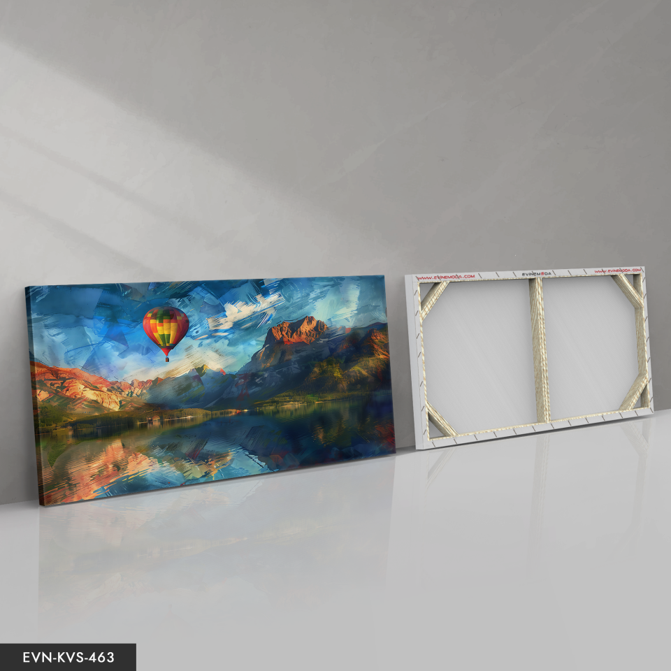 Yağlı Boya Görünümlü Uçan Balon Tek Parça Kanvas - Canvas Tablo 140 x 90 CM - Çok Renkli