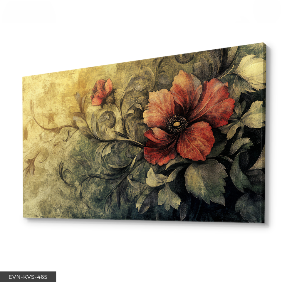 Kırmızı Çiçek Tek Parça Kanvas - Canvas Tablo 140 x 90 CM - Çok Renkli