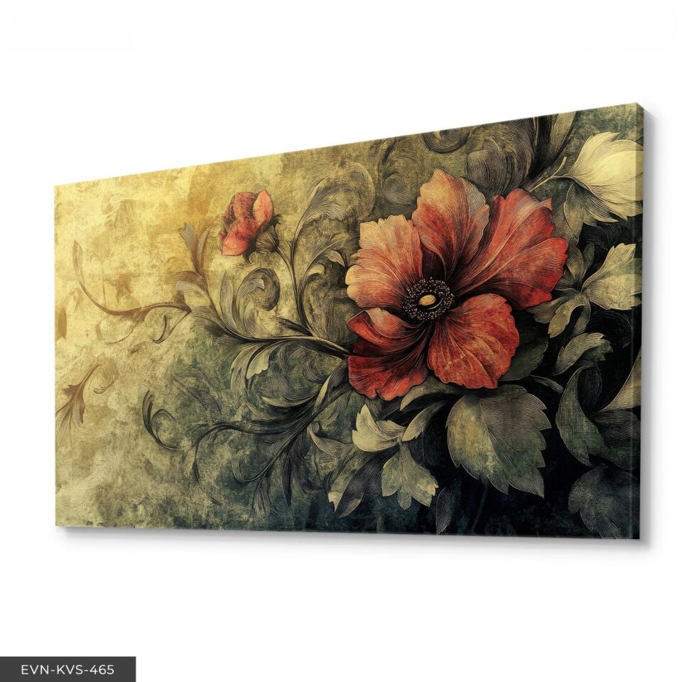 Kırmızı Çiçek Tek Parça Kanvas - Canvas Tablo
