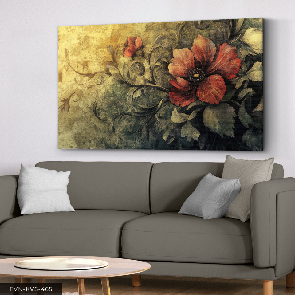 Kırmızı Çiçek Tek Parça Kanvas - Canvas Tablo 140 x 90 CM - Çok Renkli