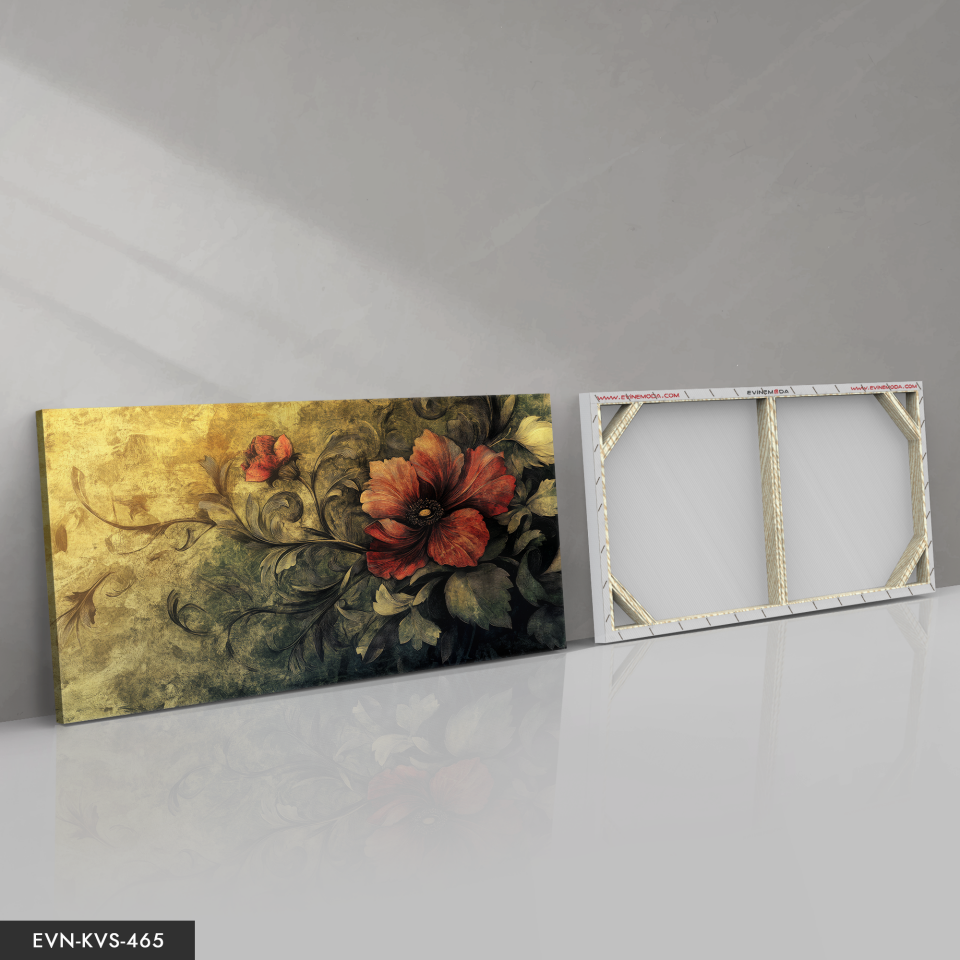 Kırmızı Çiçek Tek Parça Kanvas - Canvas Tablo 140 x 90 CM - Çok Renkli