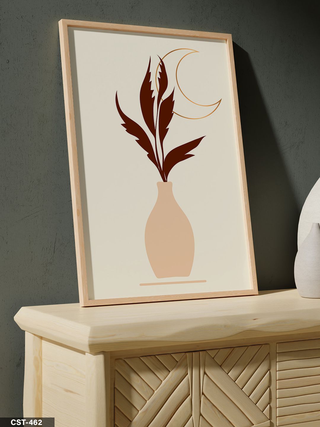 Vazoda Yaprak Tek Parça Ahşap Çerçeveli Tablo Naturel - 20 x 30 CM