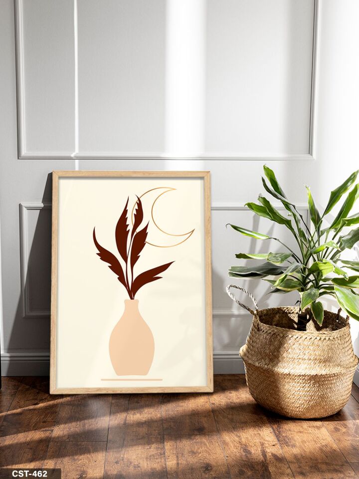 Vazoda Yaprak Tek Parça Ahşap Çerçeveli Tablo Naturel - 20 x 30 CM