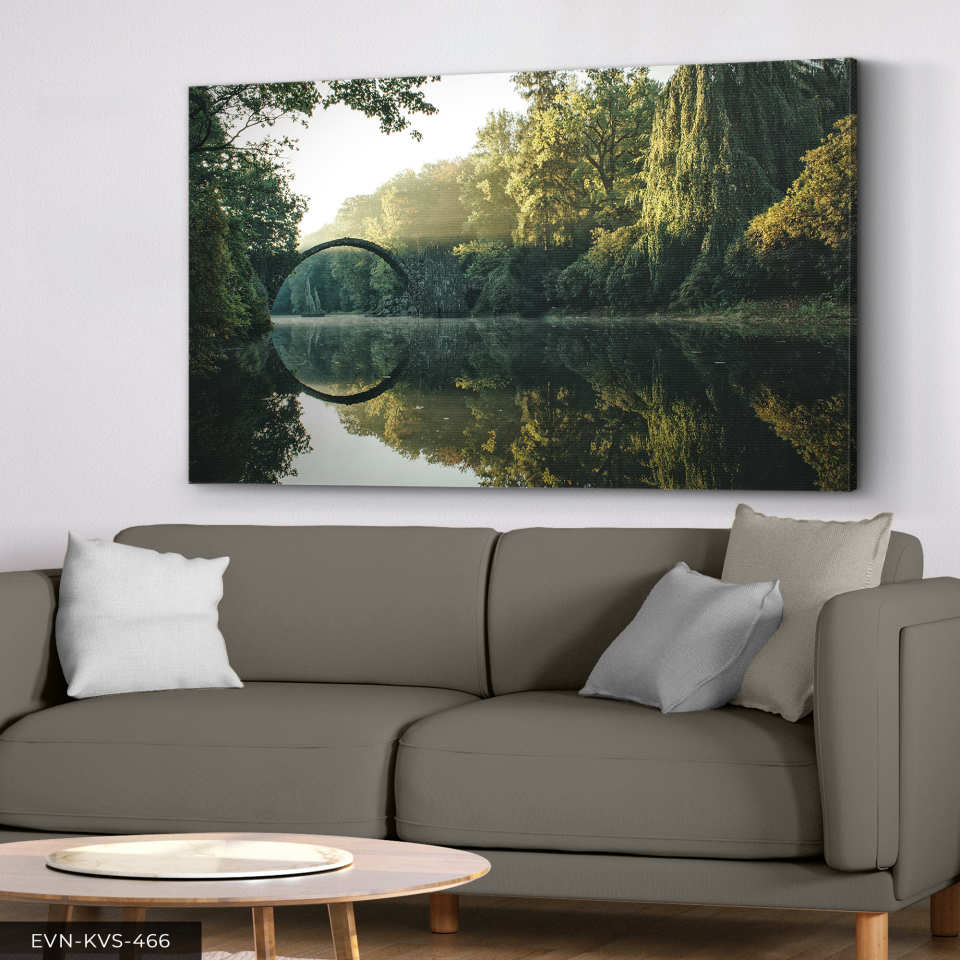 Göl Üzerinde Köprü Tek Parça Kanvas - Canvas Tablo 140 x 90 CM - Çok Renkli