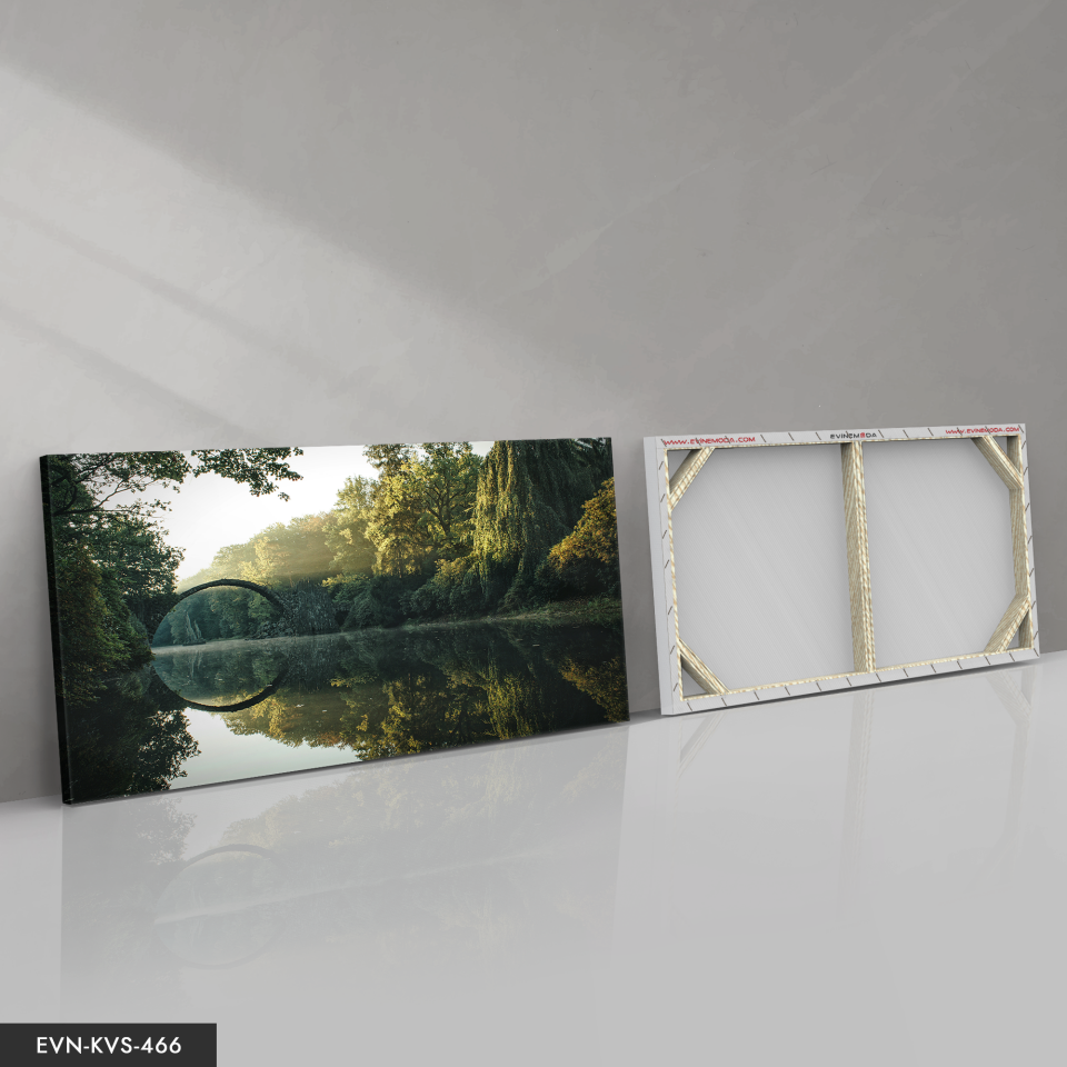 Göl Üzerinde Köprü Tek Parça Kanvas - Canvas Tablo 140 x 90 CM - Çok Renkli