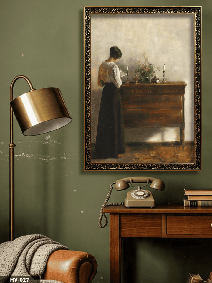 Yalnız Kadın Vintage Desenli Premium Çerçeveli Tek Parça Tablo 75x55 CM HV