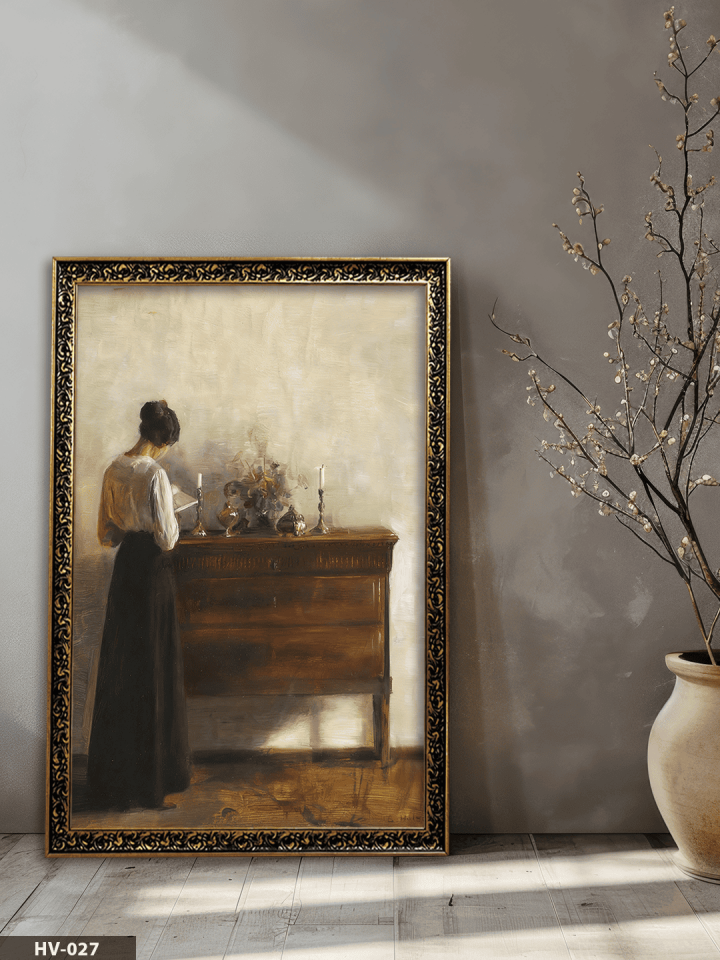Yalnız Kadın Vintage Desenli Premium Çerçeveli Tek Parça Tablo 75x55 CM HV
