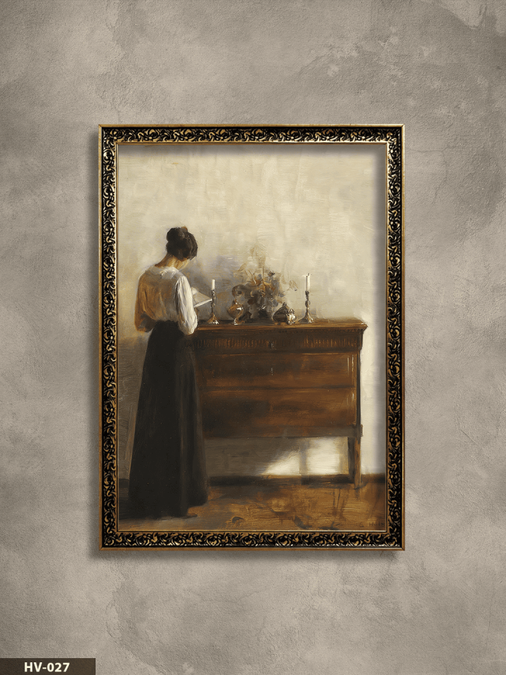 Yalnız Kadın Vintage Desenli Premium Çerçeveli Tek Parça Tablo 75x55 CM HV