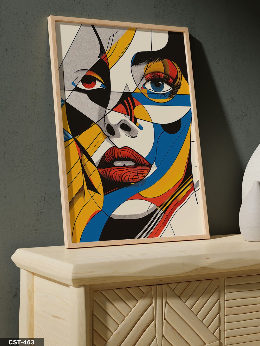 Renkli Kadın Portre Tek Parça Ahşap Çerçeveli Tablo Naturel - 20 x 30 CM