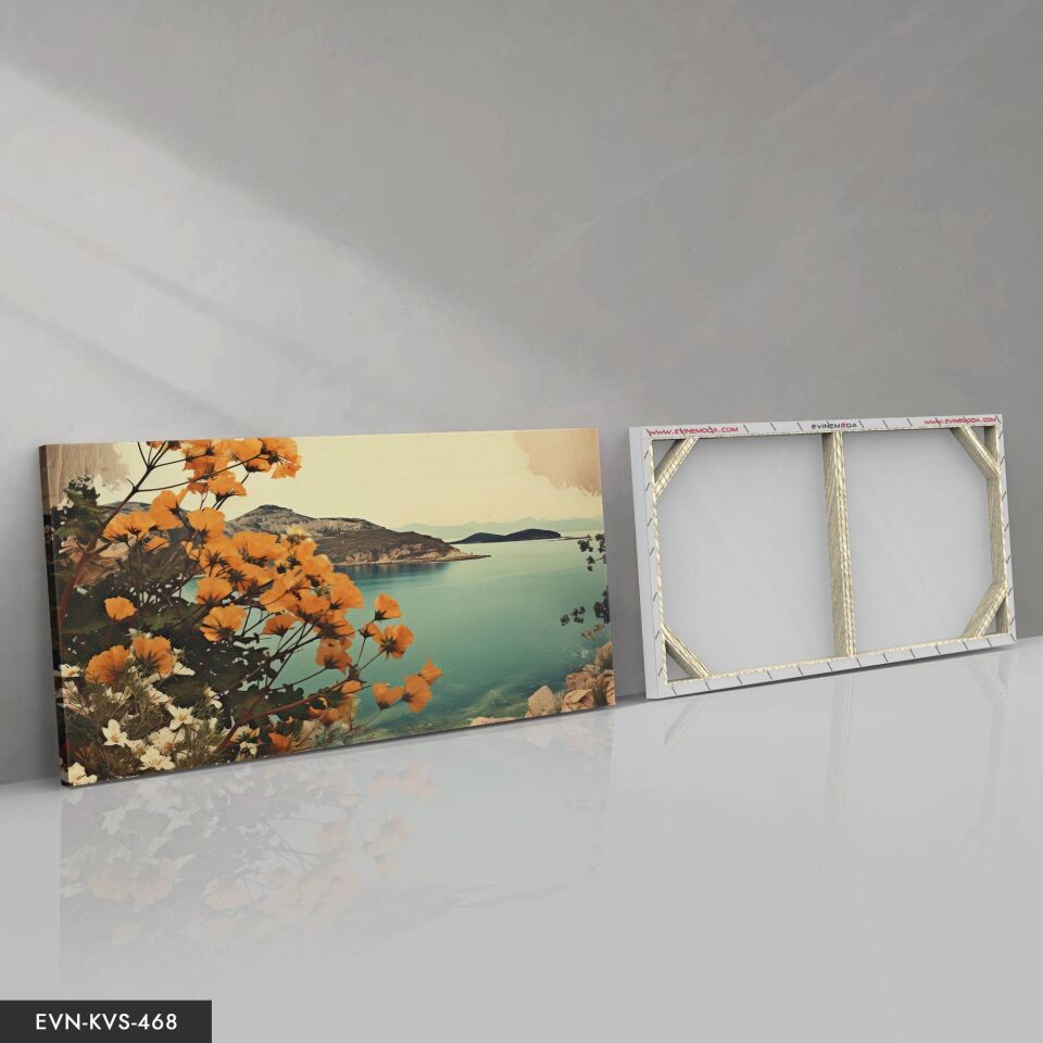 Deniz ve Sarı Çiçekler Tek Parça Kanvas - Canvas Tablo