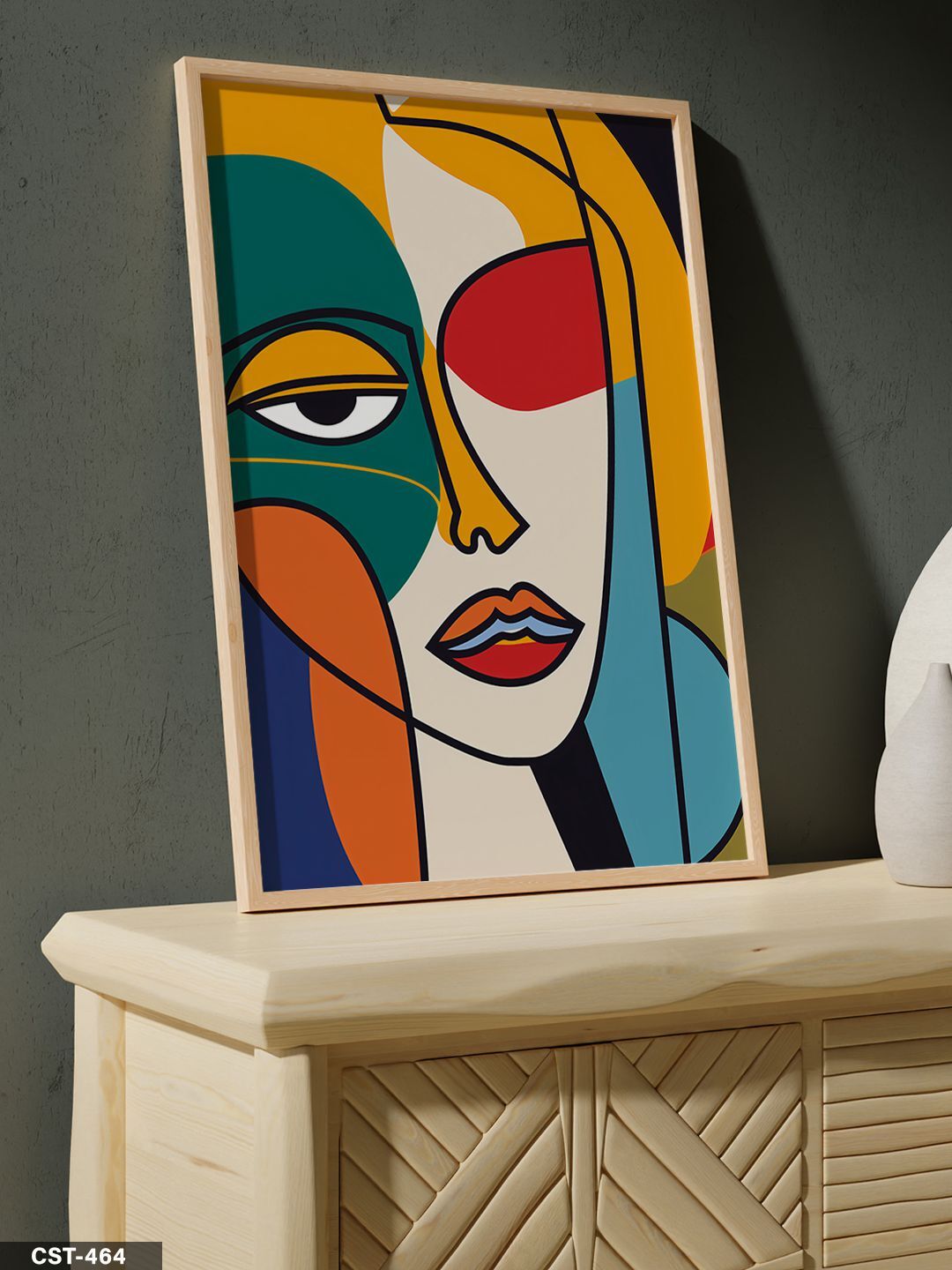 Renkli Kadın Portre Tek Parça Ahşap Çerçeveli Tablo Naturel - 20 x 30 CM