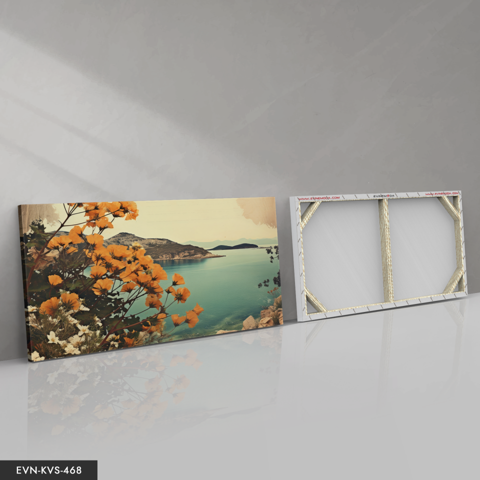 Deniz ve Sarı Çiçekler Tek Parça Kanvas - Canvas Tablo 140 x 90 CM - Çok Renkli