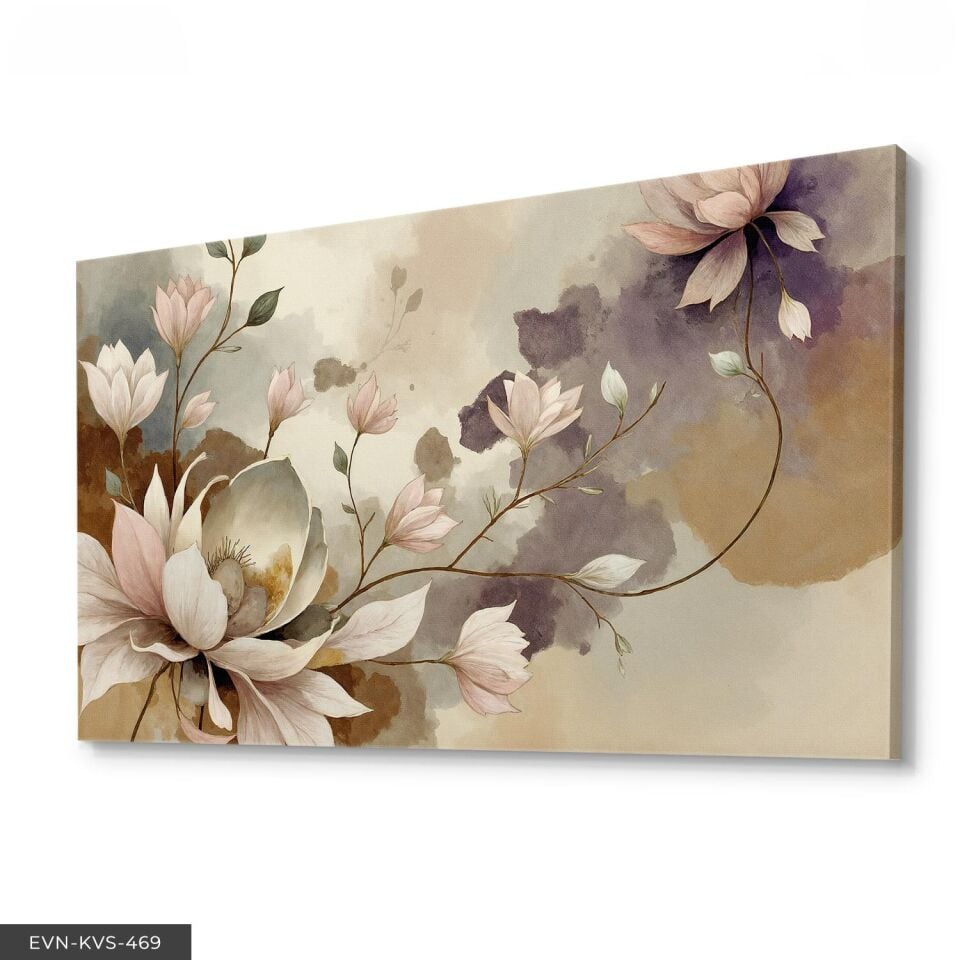 Sulu Boya Görünümlü Pembe Çiçek Tek Parça Kanvas - Canvas Tablo