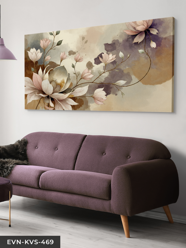 Sulu Boya Görünümlü Pembe Çiçek Tek Parça Kanvas - Canvas Tablo 140 x 90 CM - Çok Renkli