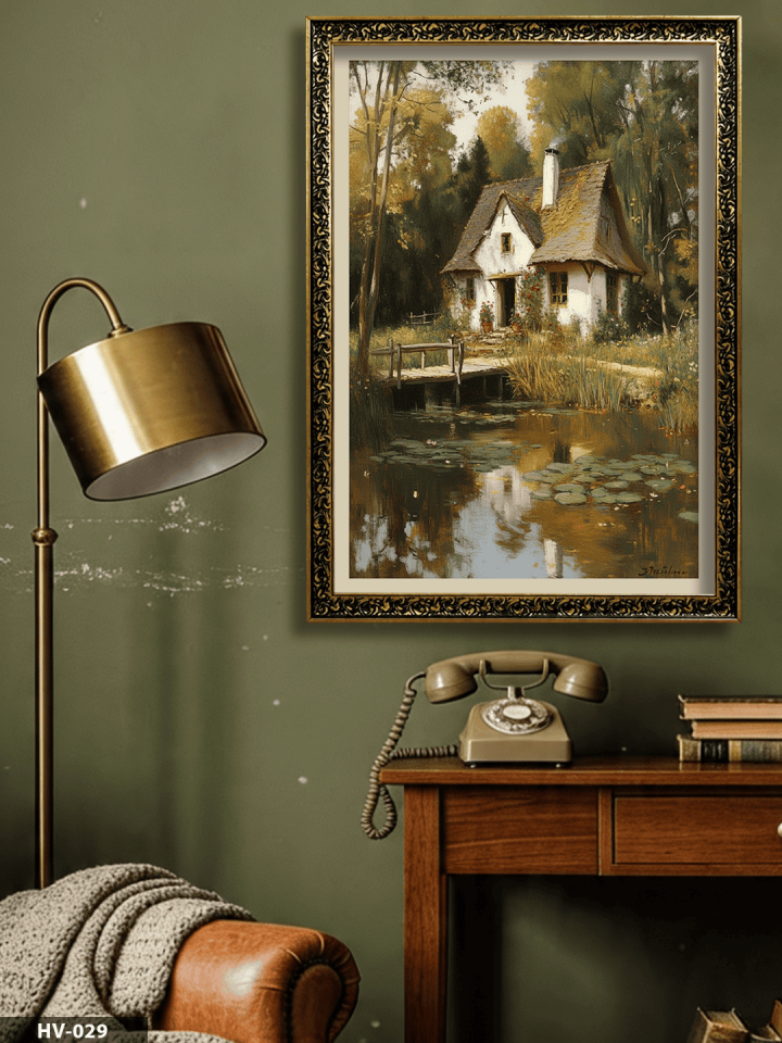 Orman Evi Vintage Desenli Premium Çerçeveli Tek Parça Tablo 75x55 CM HV