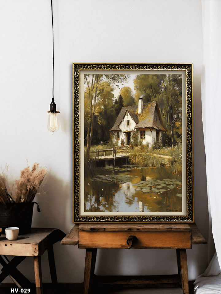 Orman Evi Vintage Desenli Premium Çerçeveli Tek Parça Tablo 75x55 CM HV