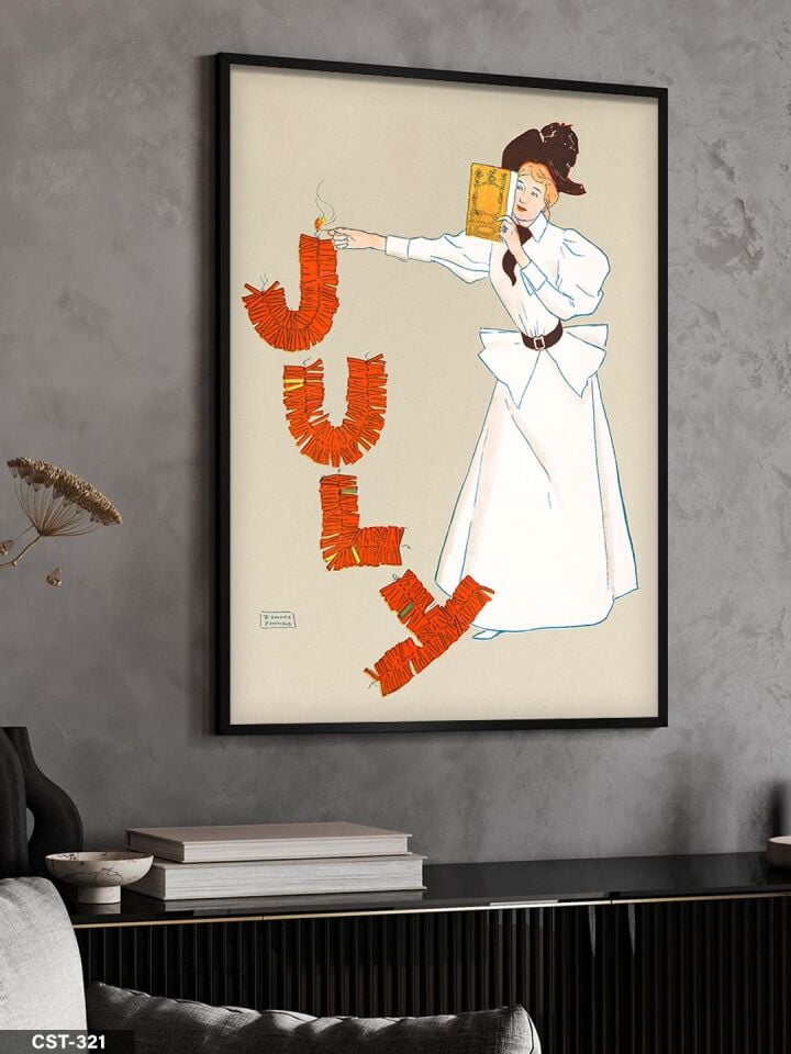 July Yazısı Kadın Tek Parça Ahşap Çerçeveli Tablo Siyah - 50 x 70 CM