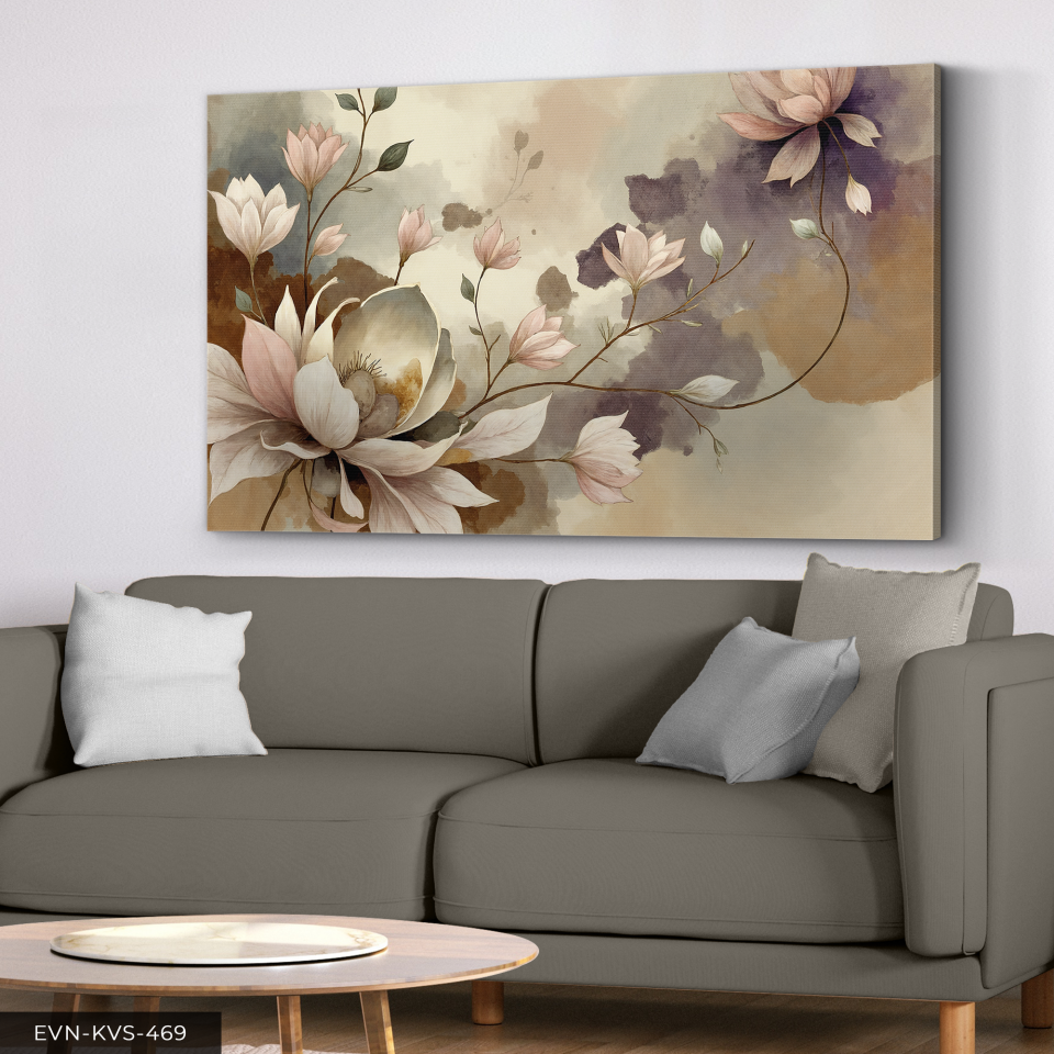 Sulu Boya Görünümlü Pembe Çiçek Tek Parça Kanvas - Canvas Tablo 140 x 90 CM - Çok Renkli