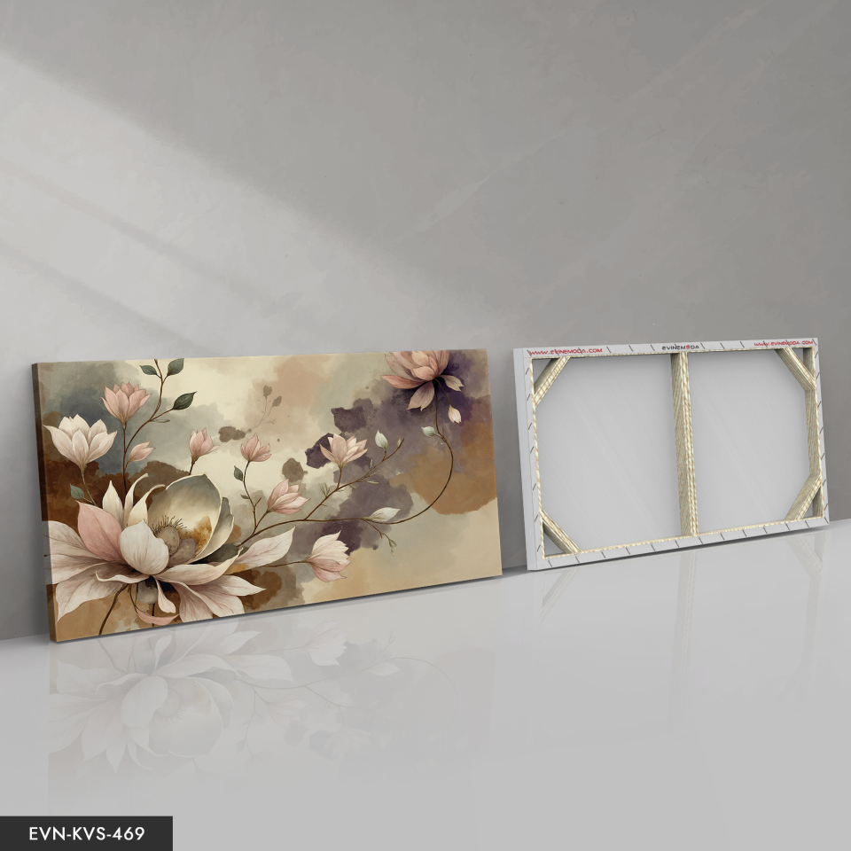 Sulu Boya Görünümlü Pembe Çiçek Tek Parça Kanvas - Canvas Tablo 140 x 90 CM - Çok Renkli