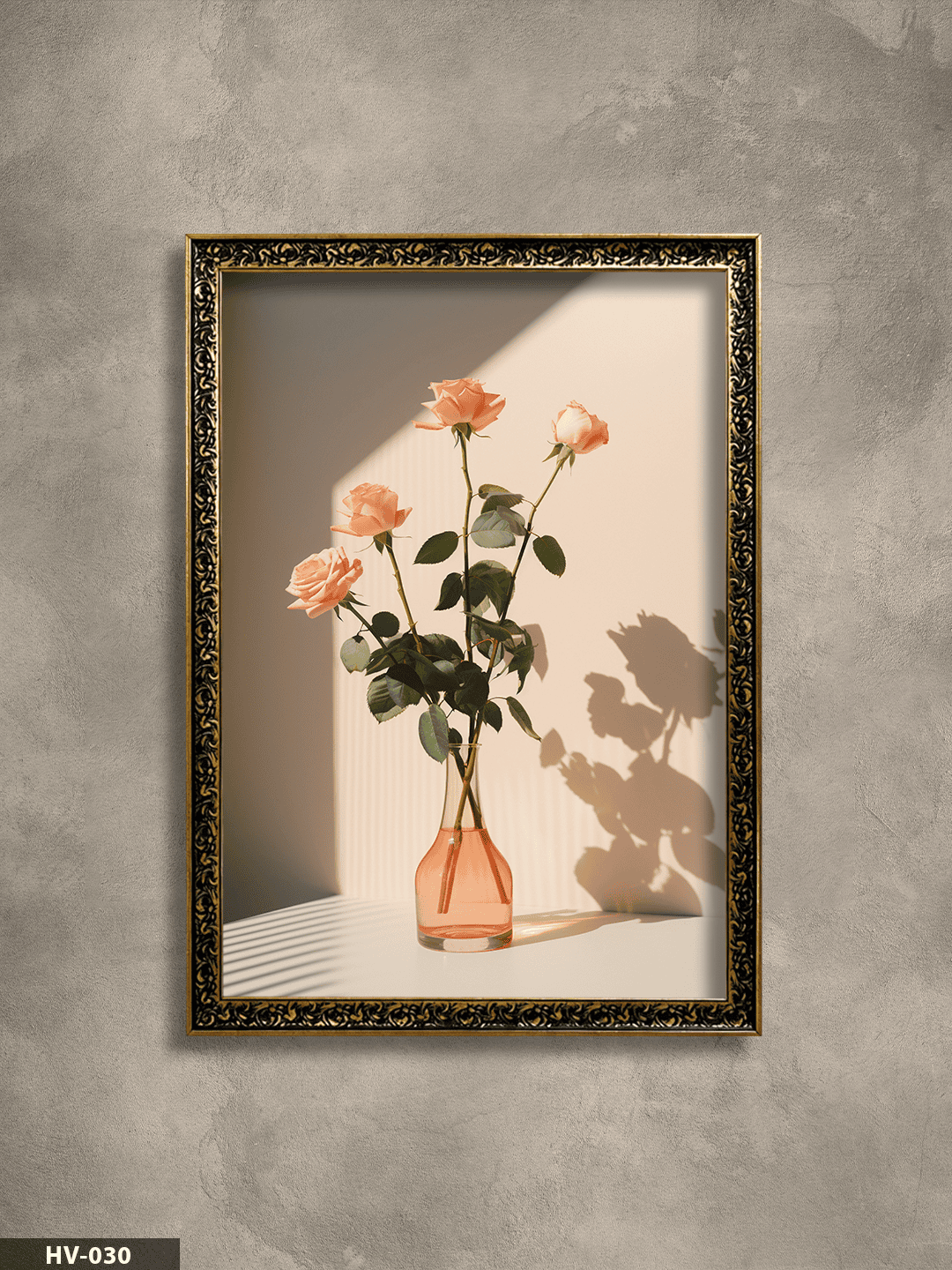 Vazoda Pembe Gül Vintage Desenli Premium Çerçeveli Tek Parça Tablo 75x55 CM HV