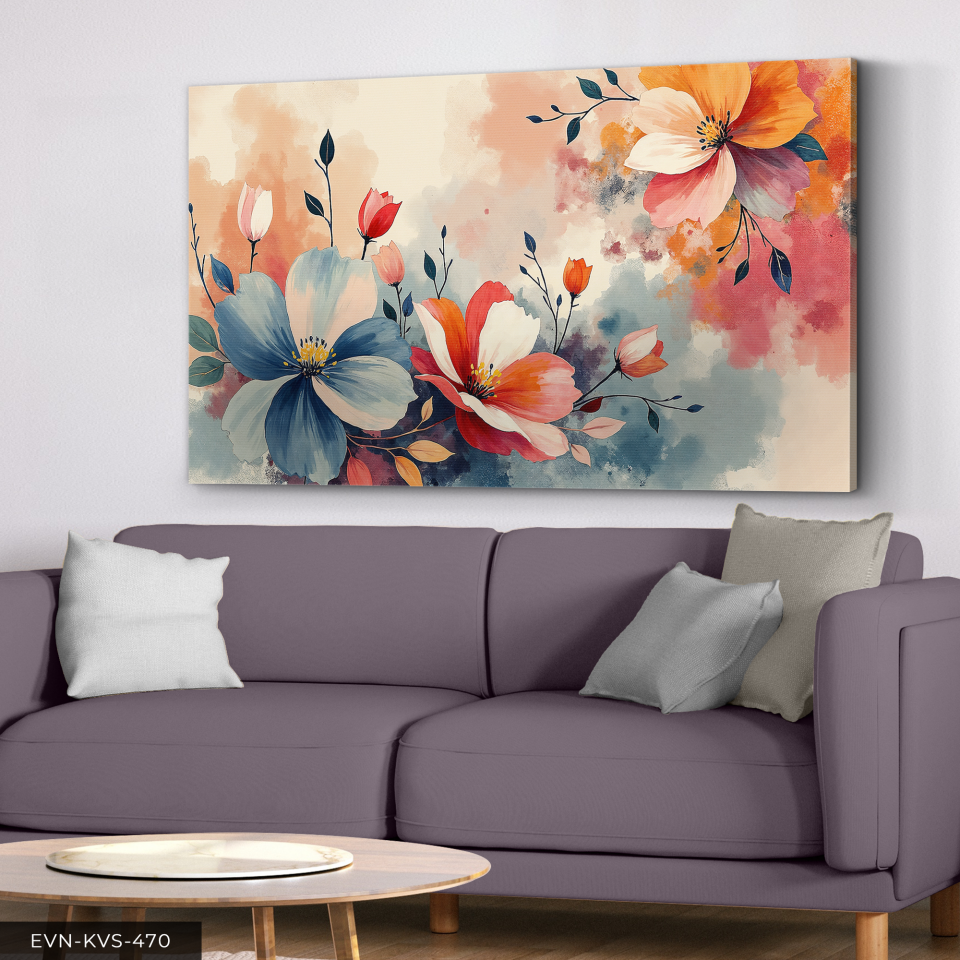 Canlı Renkli Çiçekler Tek Parça Kanvas - Canvas Tablo 140 x 90 CM - Çok Renkli