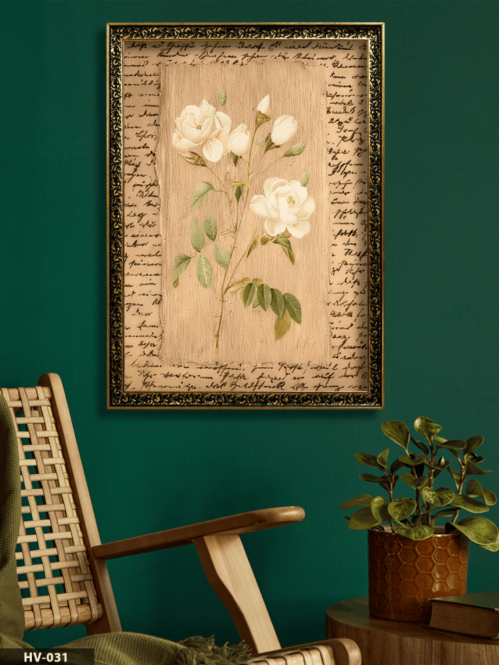 Sayfalar Arasında Çiçek Vintage Desenli Premium Çerçeveli Tek Parça Tablo 75x55 CM HV
