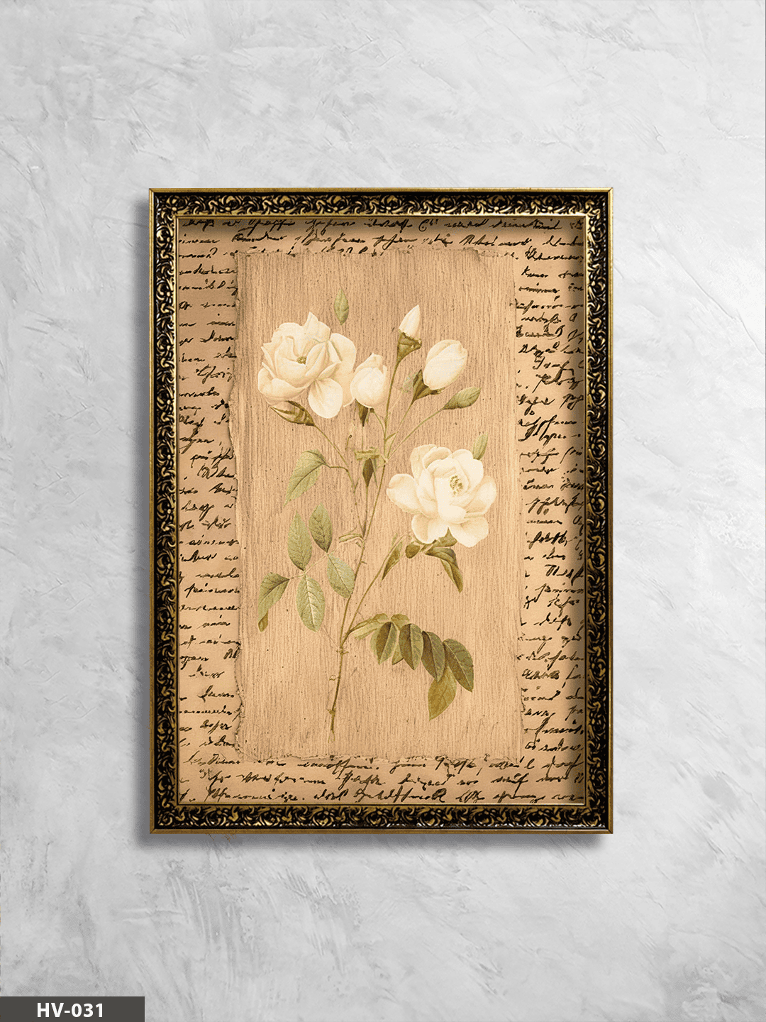 Sayfalar Arasında Çiçek Vintage Desenli Premium Çerçeveli Tek Parça Tablo 75x55 CM HV