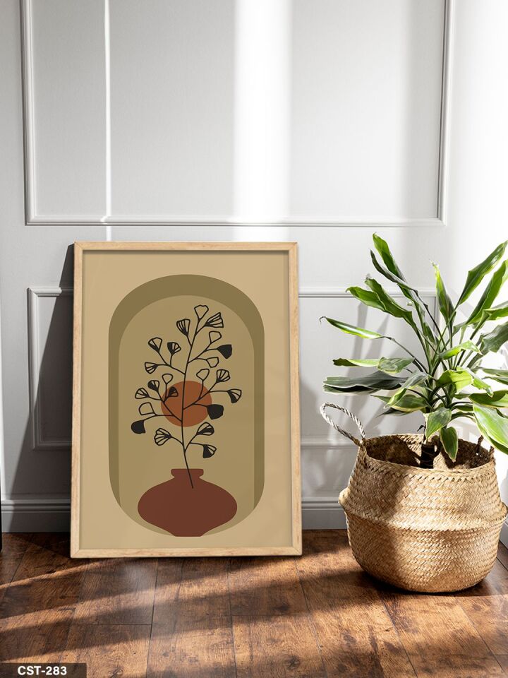 Kahverengi Vazoda Siyah Çiçek Tek Parça Ahşap Çerçeveli Tablo Naturel - 40 x 60 CM
