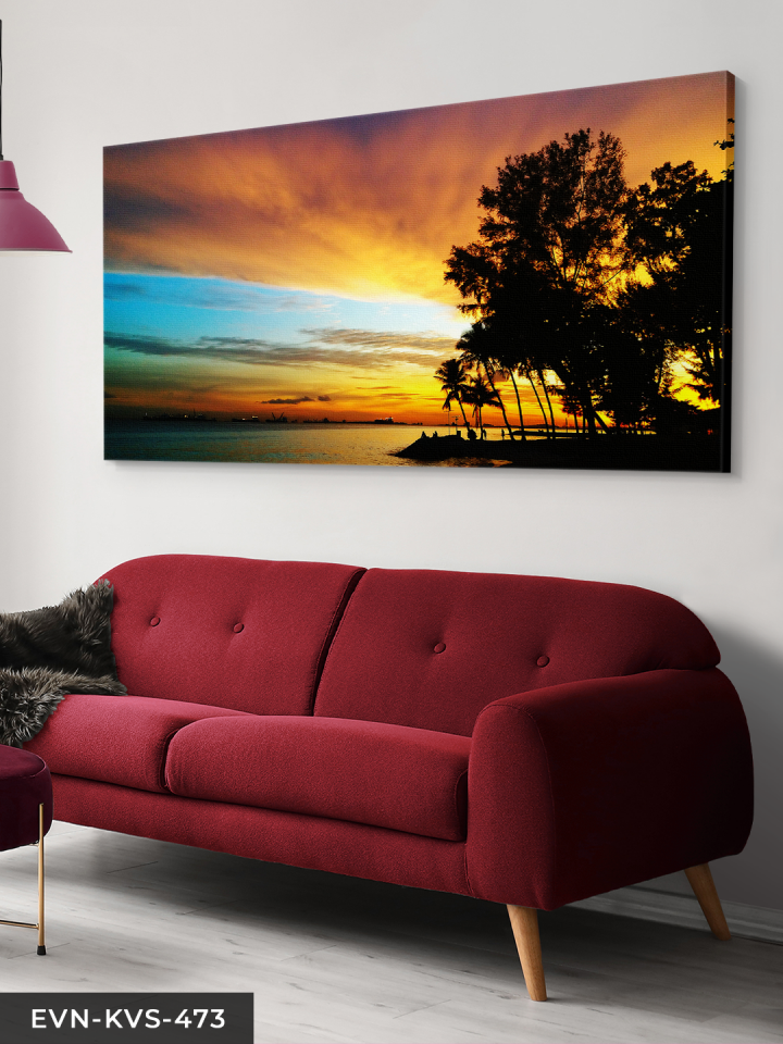 Deniz ve Günbatımı Tek Parça Kanvas - Canvas Tablo 140 x 90 CM - Çok Renkli