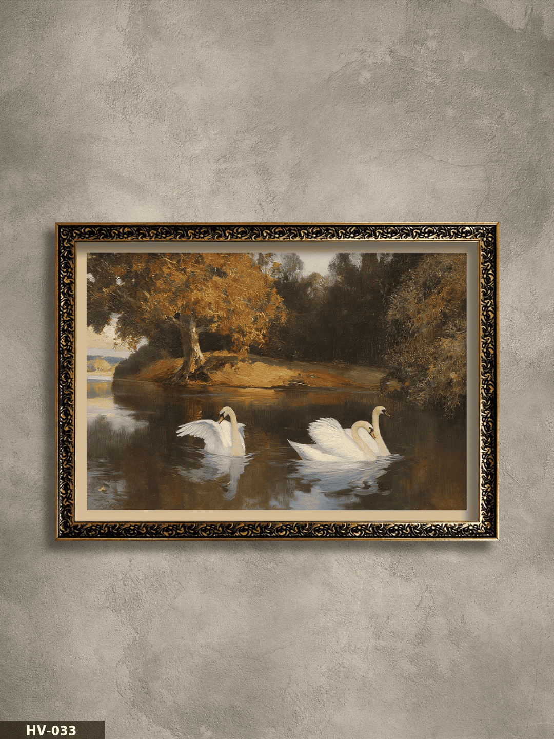Göletteki Kuğular Vintage Desenli Premium Çerçeveli Tek Parça Tablo 75x55 CM HV