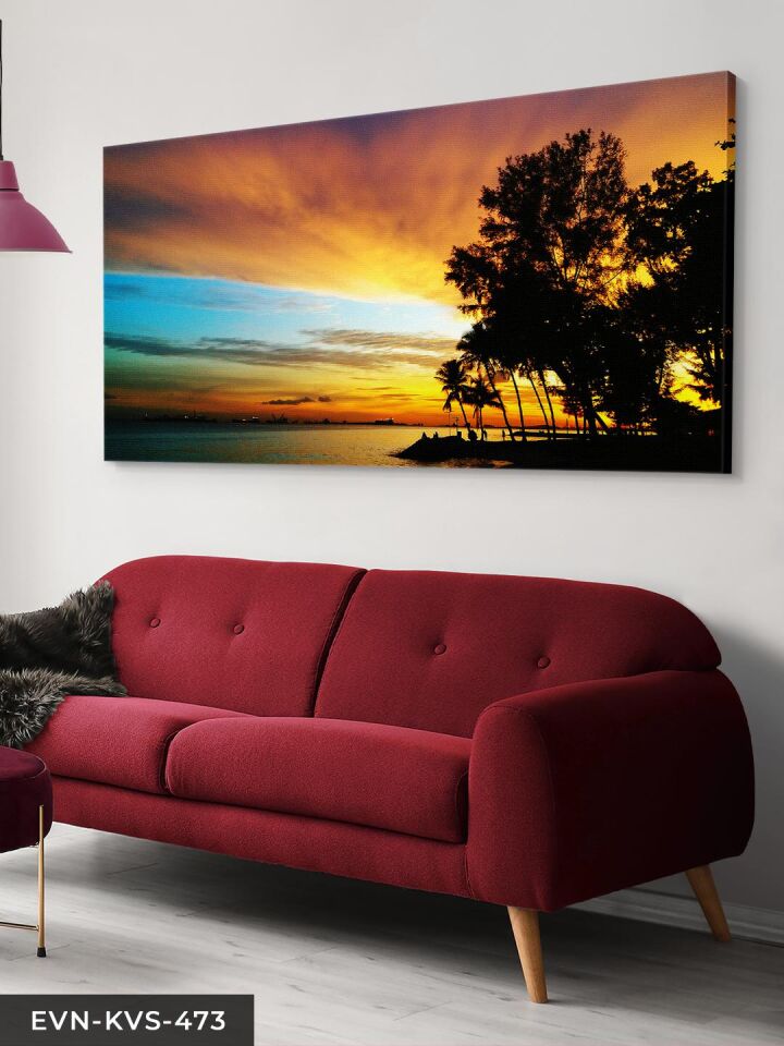 Deniz ve Günbatımı Tek Parça Kanvas - Canvas Tablo