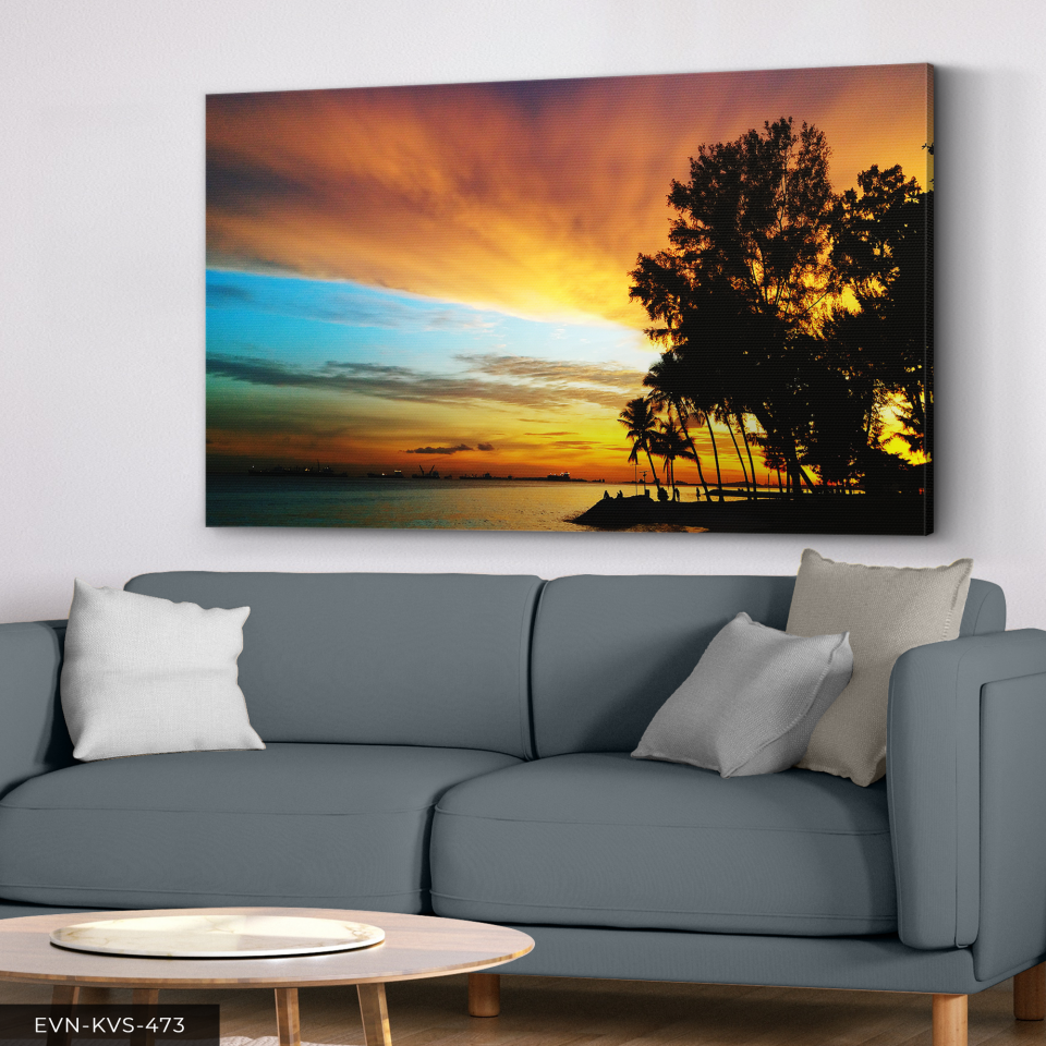 Deniz ve Günbatımı Tek Parça Kanvas - Canvas Tablo 140 x 90 CM - Çok Renkli