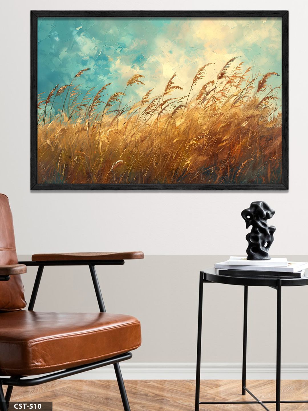 Sarı Tarlalar Tek Parça Ahşap Çerçeveli Tablo Siyah - 30 x 40 CM