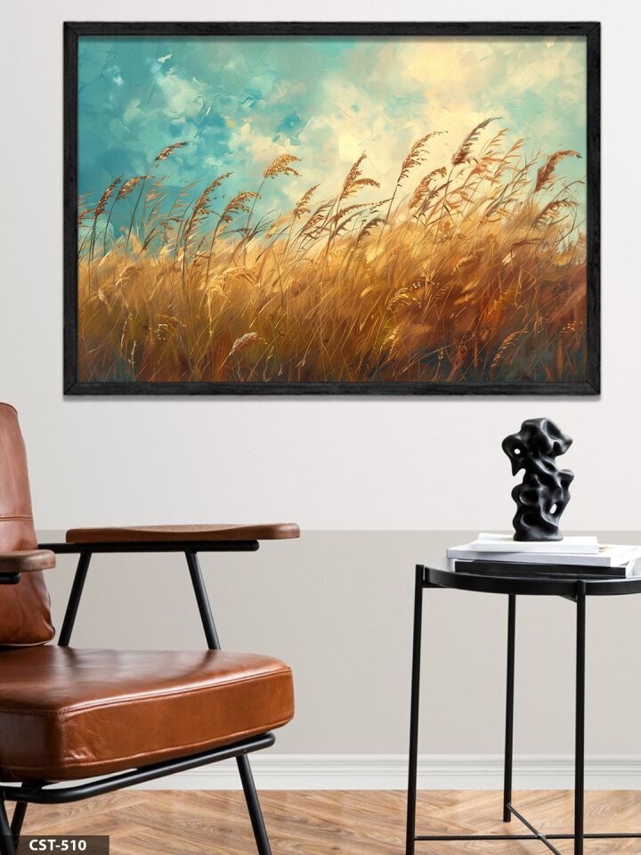 Sarı Tarlalar Tek Parça Ahşap Çerçeveli Tablo Siyah - 30 x 40 CM