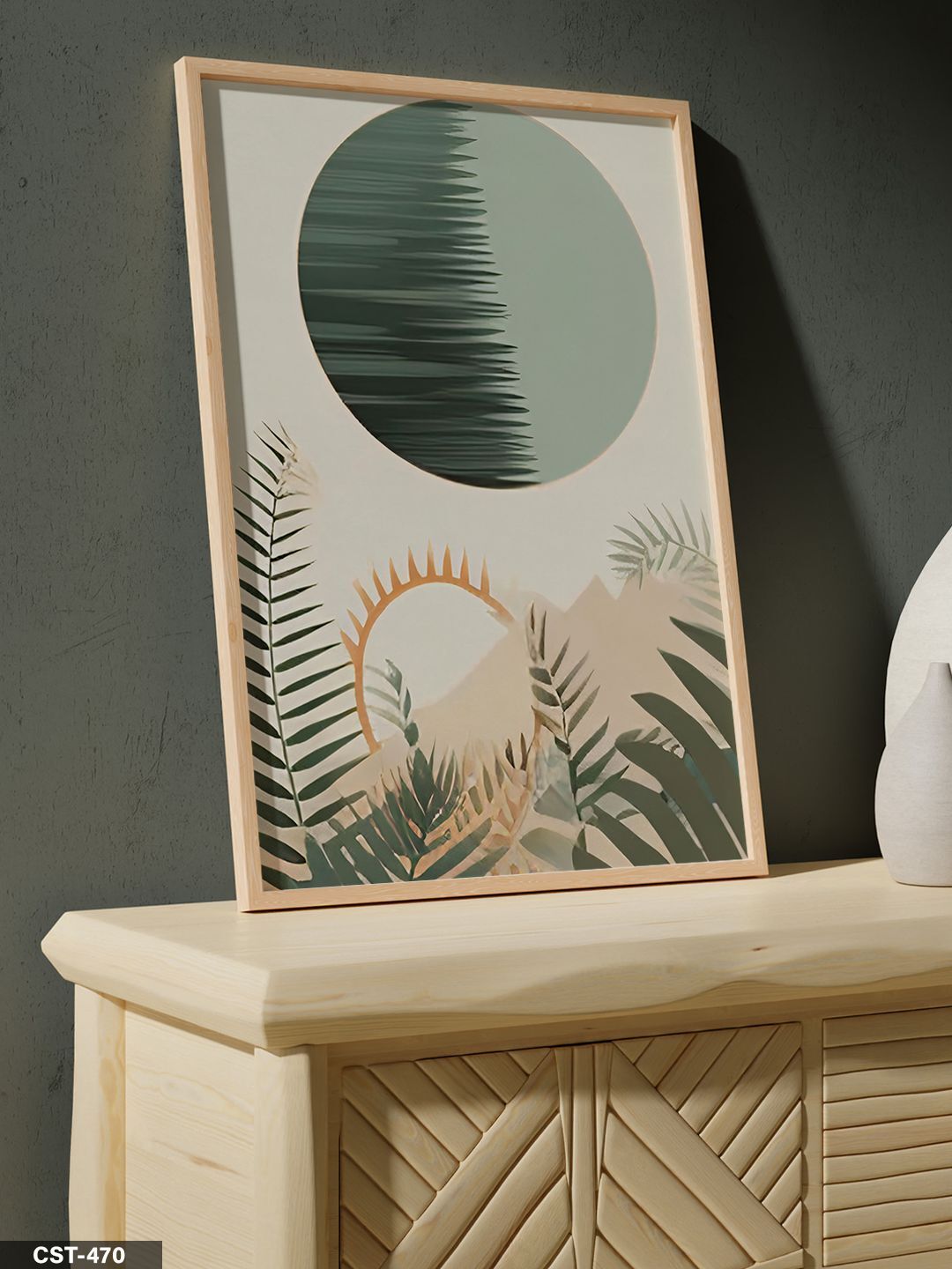 Yeşil Ay Tek Parça Ahşap Çerçeveli Tablo Naturel - 20 x 30 CM