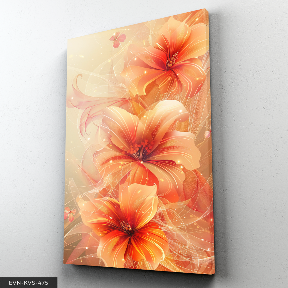 Turuncu Çiçekler Tek Parça Kanvas - Canvas Tablo 140 x 90 CM - Çok Renkli