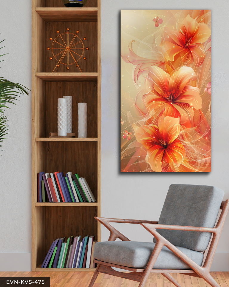 Turuncu Çiçekler Tek Parça Kanvas - Canvas Tablo 140 x 90 CM - Çok Renkli