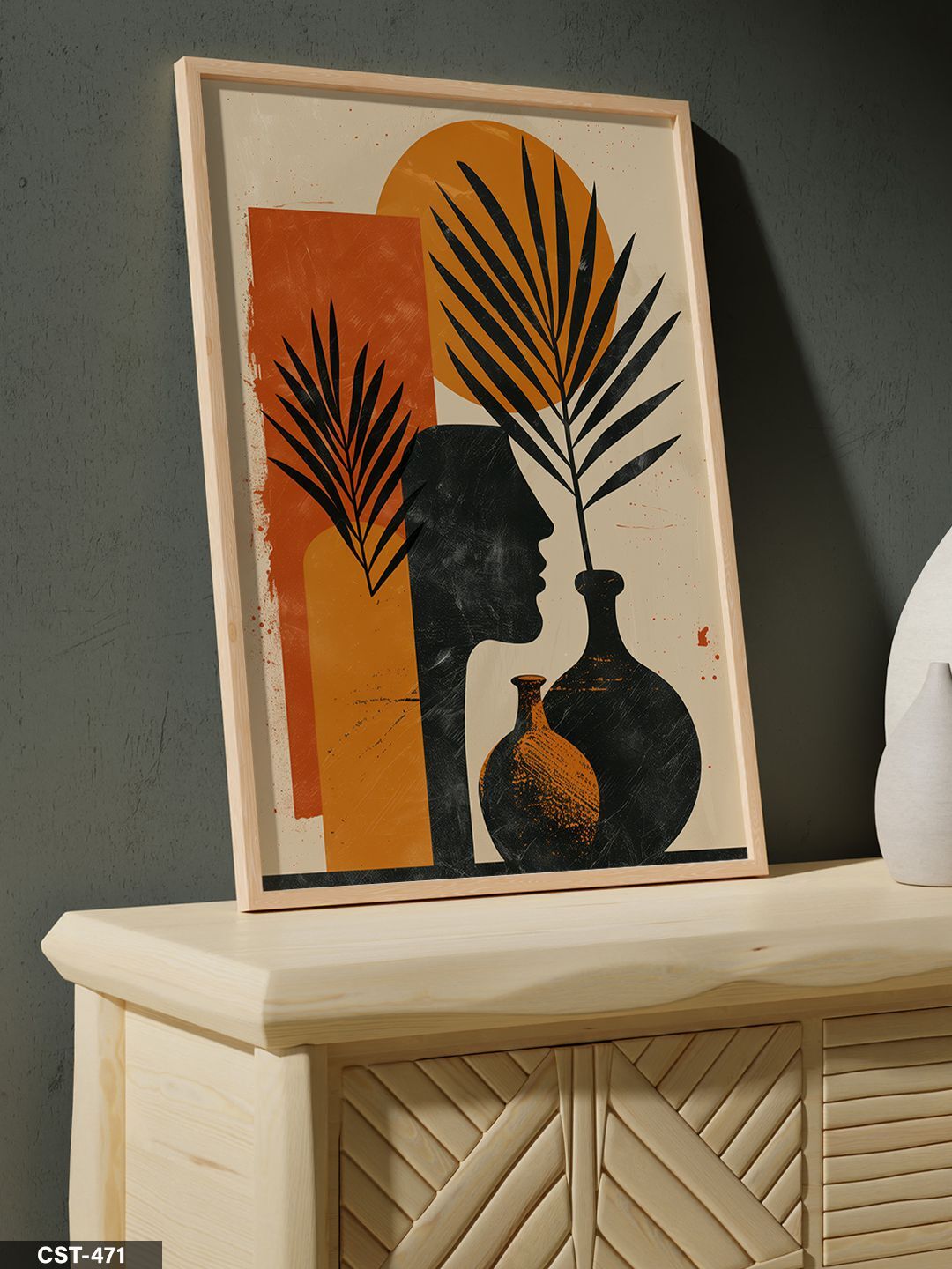 Soyut Bohem Tek Parça Ahşap Çerçeveli Tablo Naturel - 20 x 30 CM