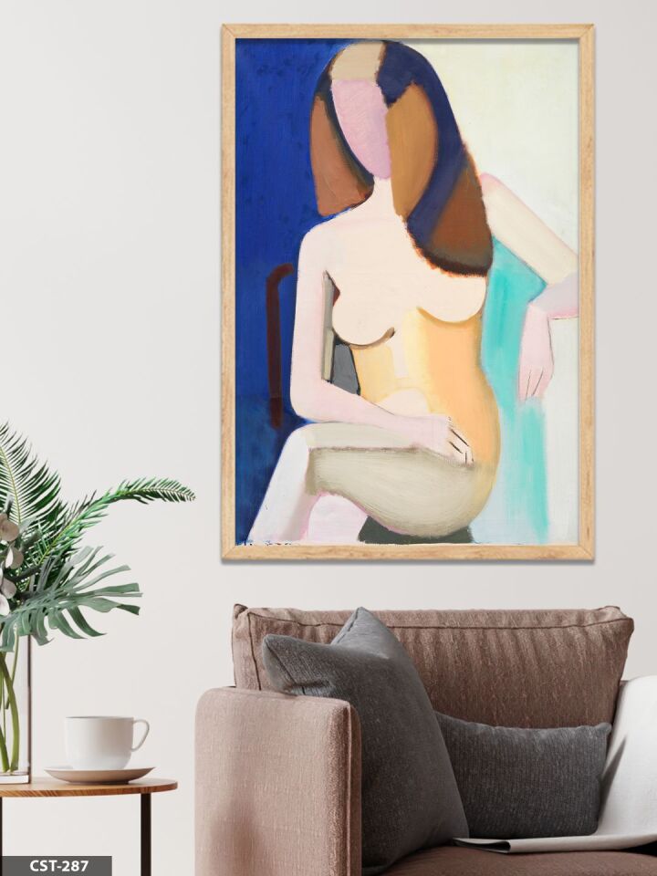 Soyut Kadın Model Tek Parça Ahşap Çerçeveli Tablo Naturel - 40 x 60 CM