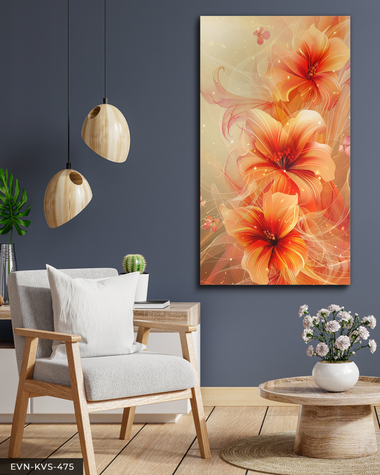 Turuncu Çiçekler Tek Parça Kanvas - Canvas Tablo 140 x 90 CM - Çok Renkli