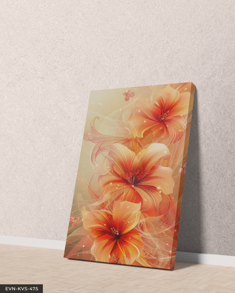 Turuncu Çiçekler Tek Parça Kanvas - Canvas Tablo 140 x 90 CM - Çok Renkli