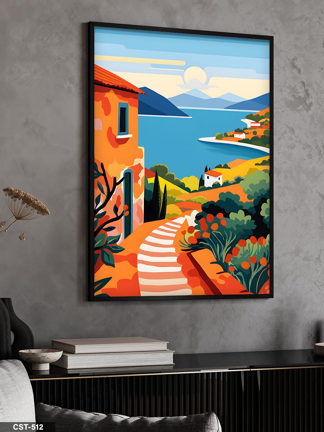 Renkli Deniz Yolu Tek Parça Ahşap Çerçeveli Tablo Siyah - 30 x 40 CM