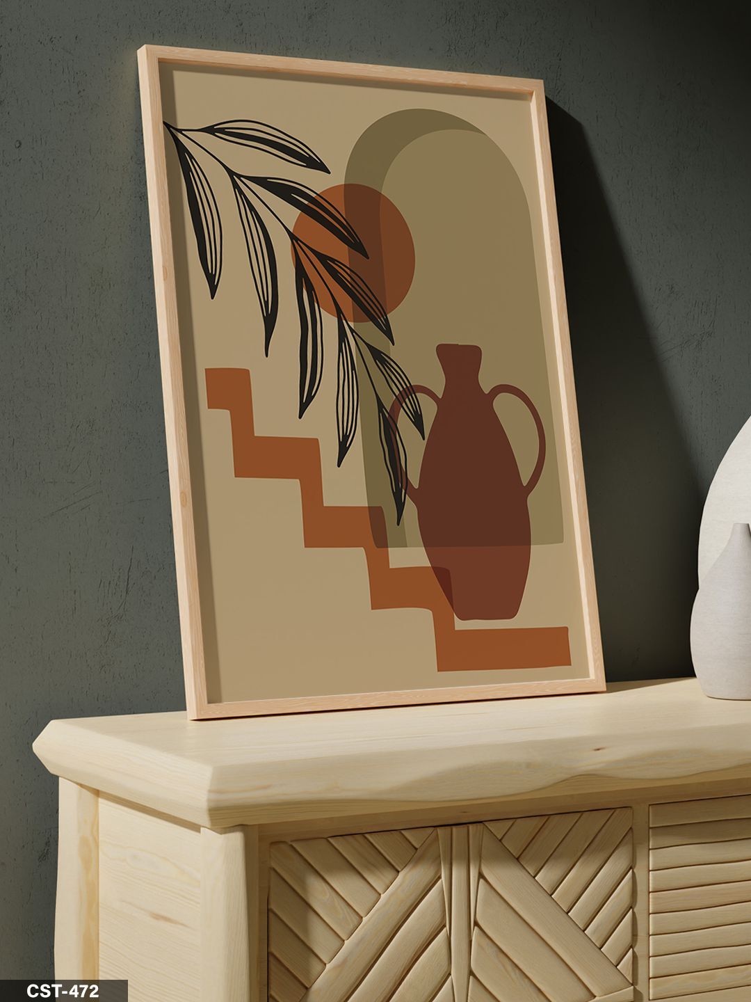 Kahverengi Vazo Tek Parça Ahşap Çerçeveli Tablo Naturel - 20 x 30 CM
