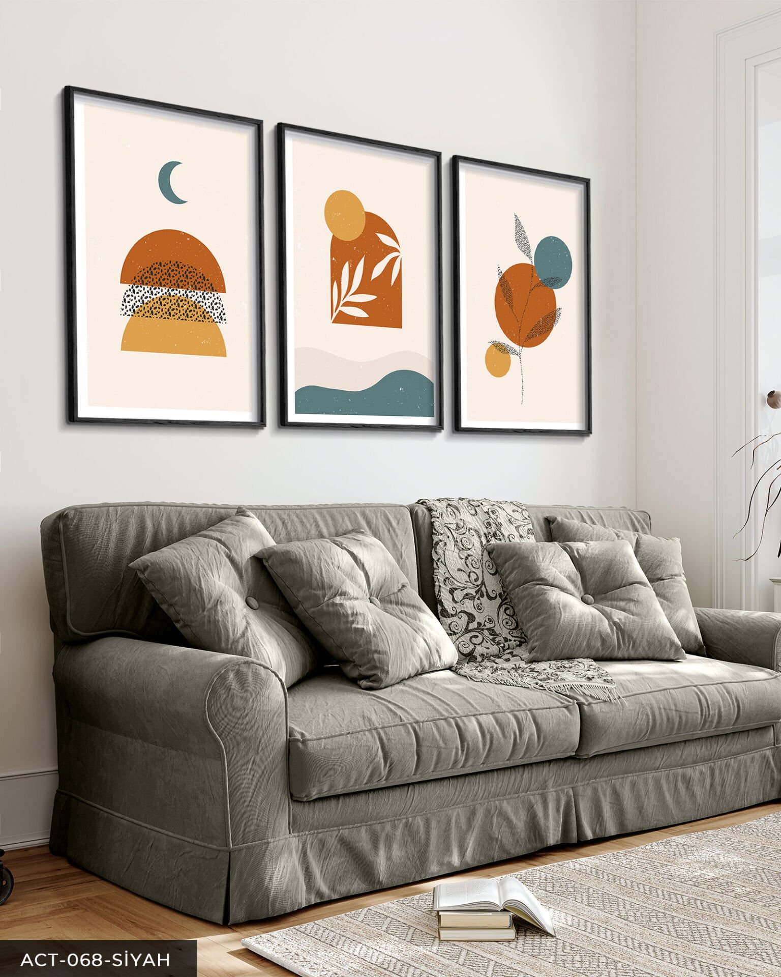 Soyut 3 Parça Ahşap Çerçeveli Tablo Siyah - 40 x 60 CM