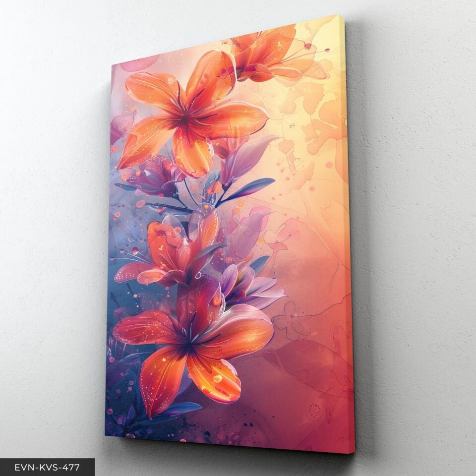 Sulu Boya Görünümlü Turuncu Çiçek Tek Parça Kanvas - Canvas Tablo