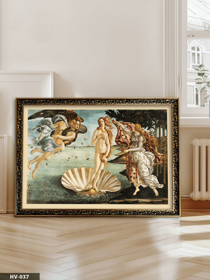 Venüsün Doğumu Vintage Desenli Premium Çerçeveli Tek Parça Tablo 75x55 CM HV
