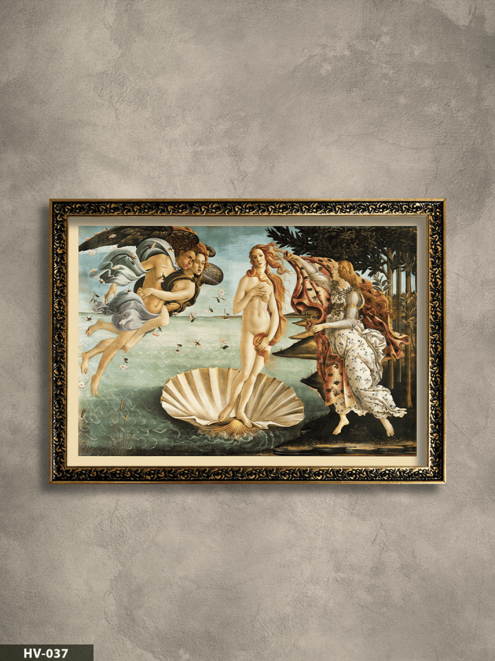 Venüsün Doğumu Vintage Desenli Premium Çerçeveli Tek Parça Tablo 75x55 CM HV