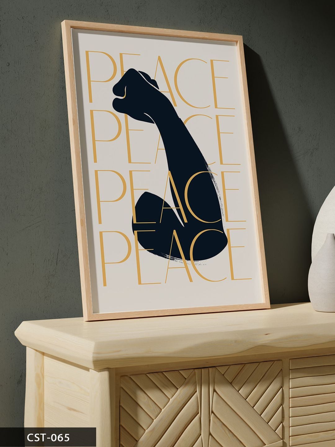 Peace Tek Parça Ahşap Çerçeveli Tablo
